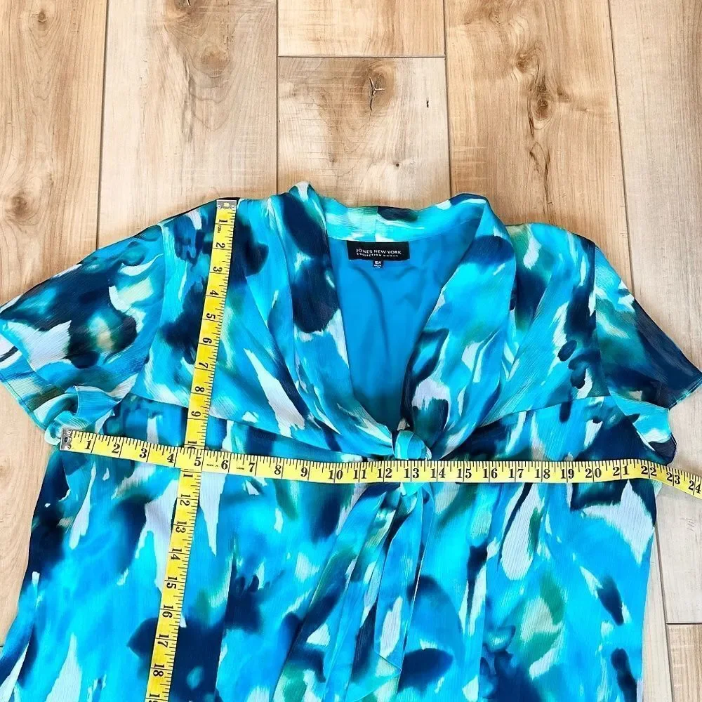 Jones New York Woman's Chiffon Blouse Lined Watercolors Blue/Green 16W